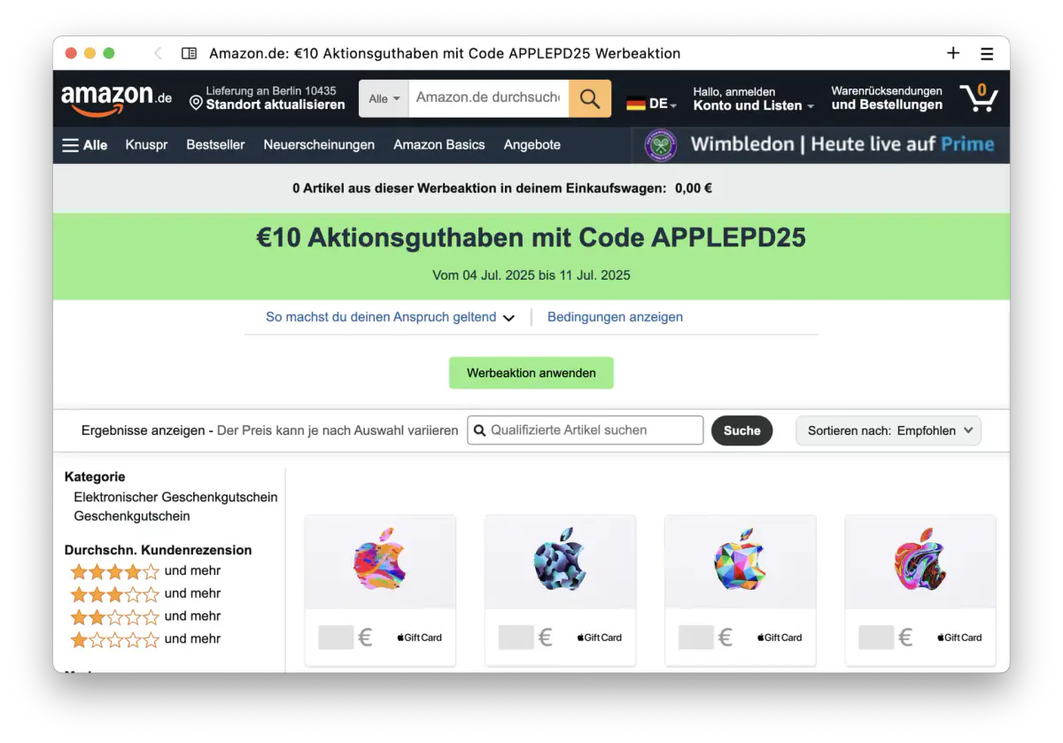 10 Euro Bonus auf Apple‑Guthaben und günstige AirPods 4 – Amazon lockt Prime‑Kunden