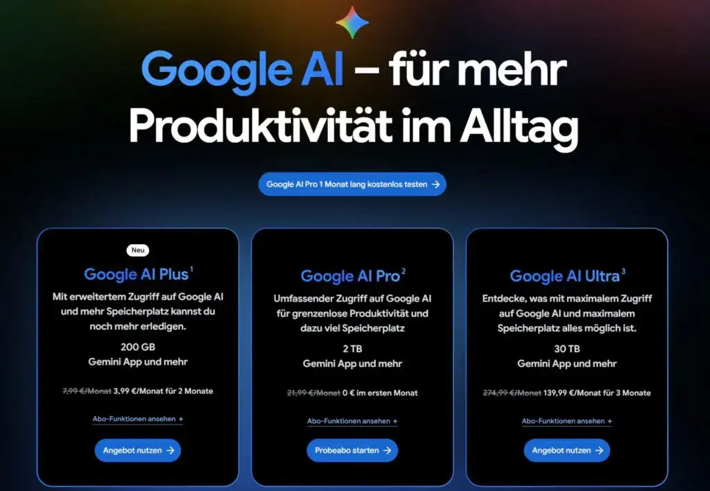 Google senkt Preis für KI-Einsteigerabo: Gemini AI Plus jetzt günstiger